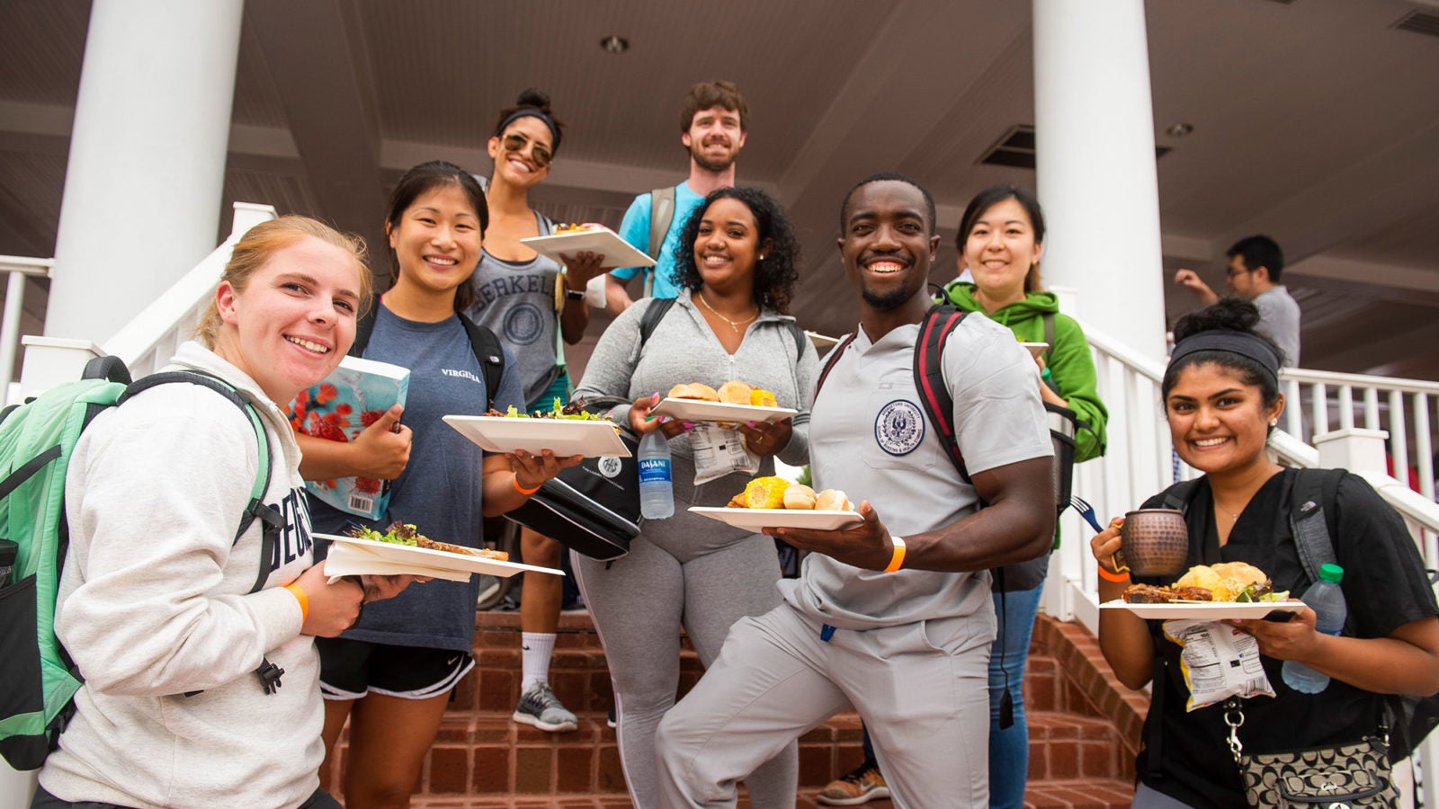 Grad students mingle at a barbecue