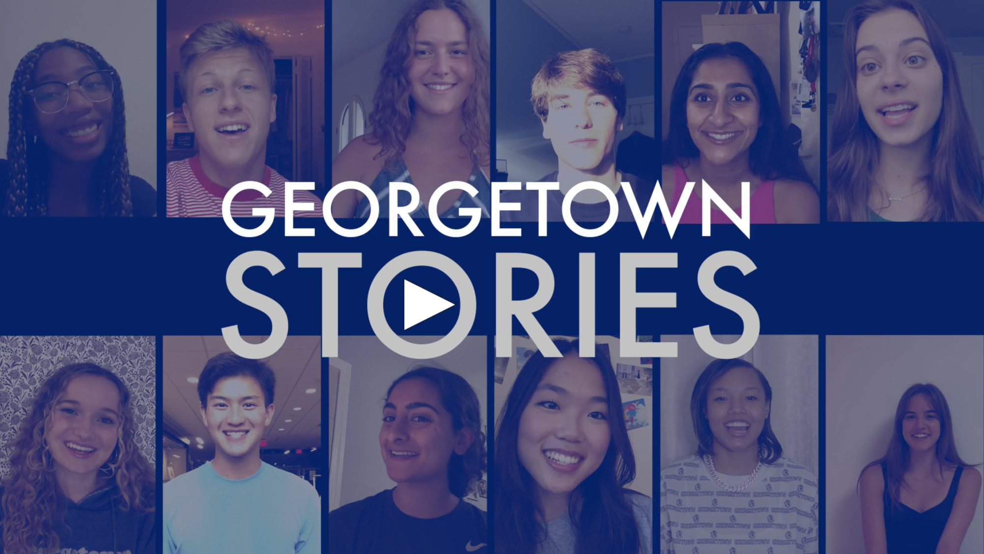 Grid of students with a blue filter and the text GA Stories