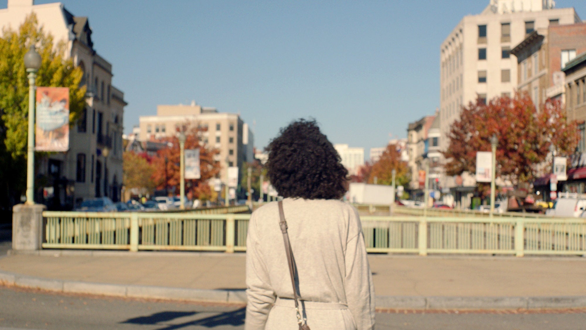 A student walks through DuPont Square