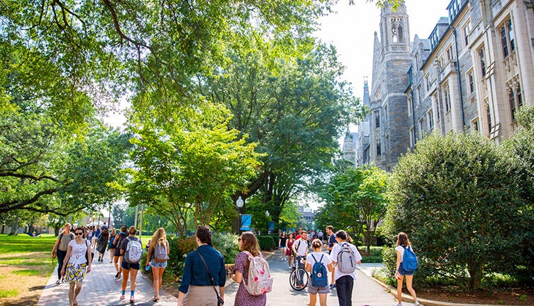 Students walking throughout campus.